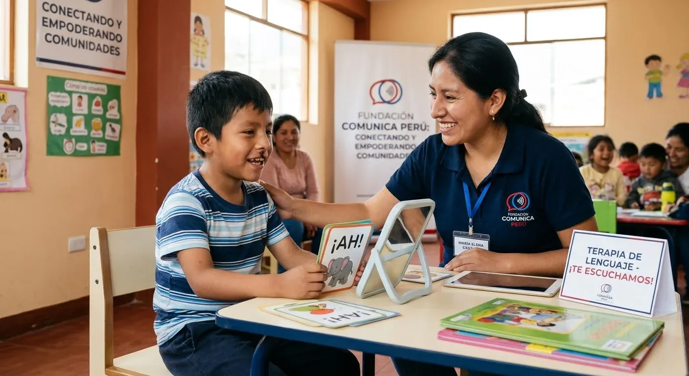 Una mujer y un niño comparten una actividad con tarjetas ilustradas y un espejo en una mesa.